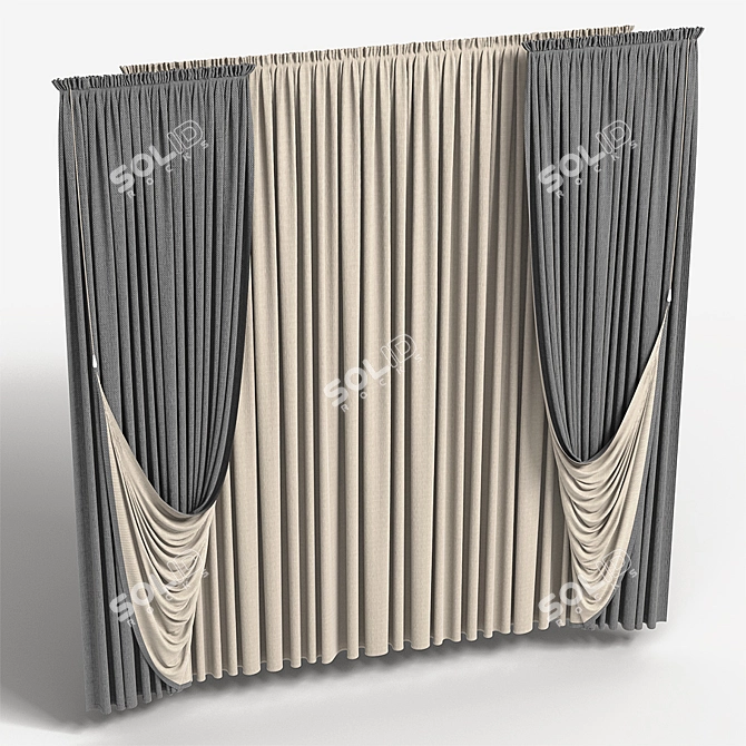 Elegant Trio of Curtains 3D model image 2