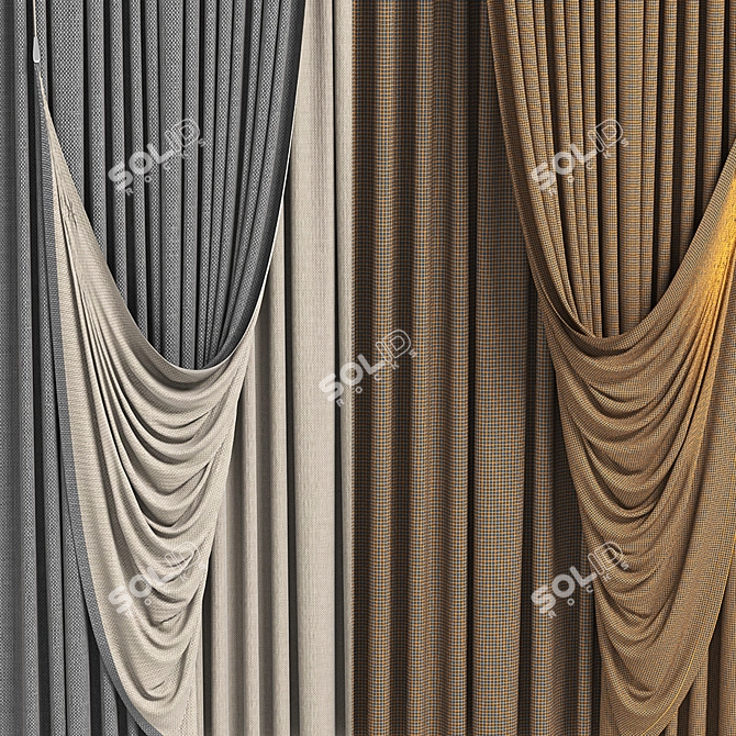 Elegant Trio of Curtains 3D model image 3
