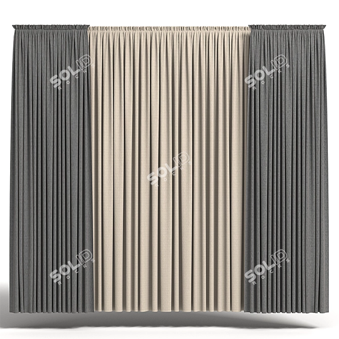 Set of 3 Curtain Panels 3D model image 1