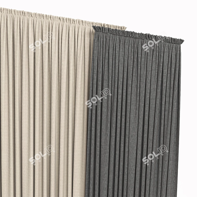 Set of 3 Curtain Panels 3D model image 2