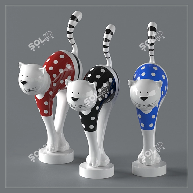 Hand-painted Ceramic Cat Statuette 3D model image 1