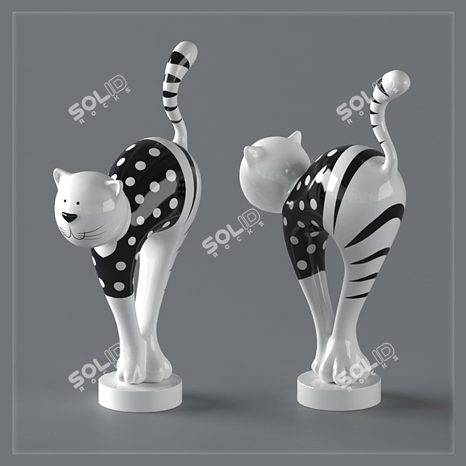 Hand-painted Ceramic Cat Statuette 3D model image 2