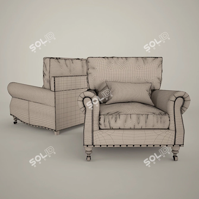 Elegant Vintage Leather Armchair 3D model image 2