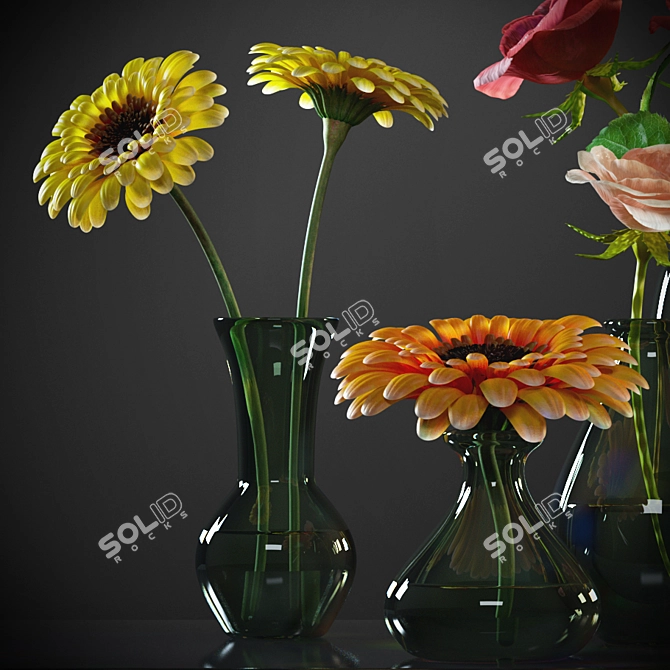 Delicate Blooms: Small Vase and Flowers 3D model image 2