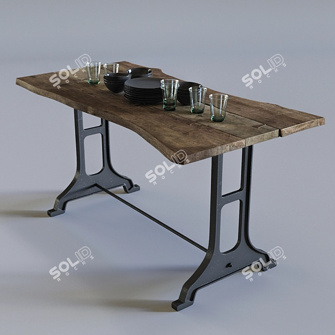 Industrial Loft Style Desk 3D model image 1