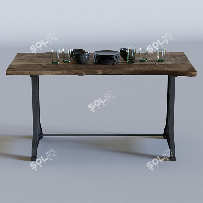 Industrial Loft Style Desk 3D model image 2