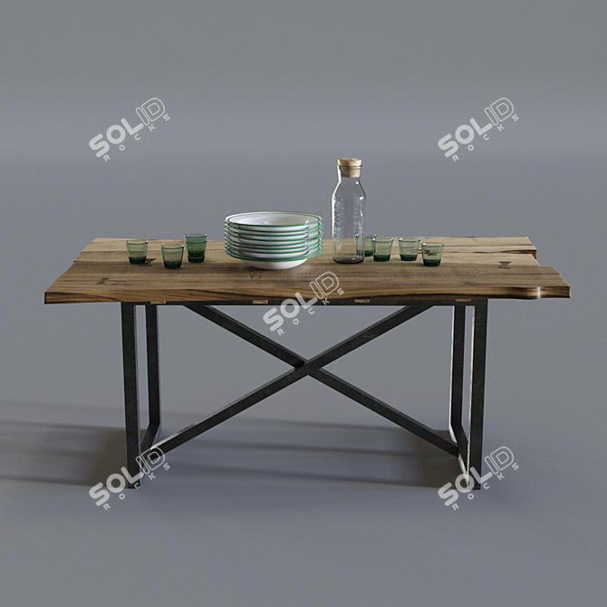 Rustic Industrial Desk 3D model image 2