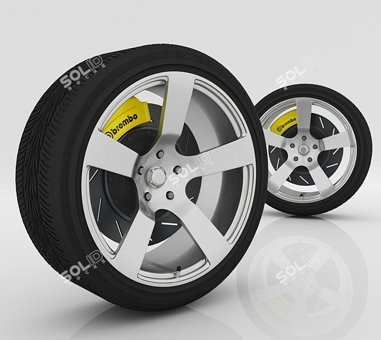 Universal Wheel Set: Tire, Rim, Brake Pad, Caliper 3D model image 1