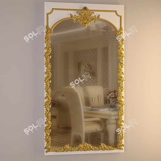 Golden Frame Classic Mirror 3D model image 1