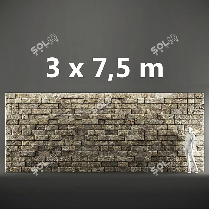 Premium Sandstone Wall - 3x7.5m 3D model image 2