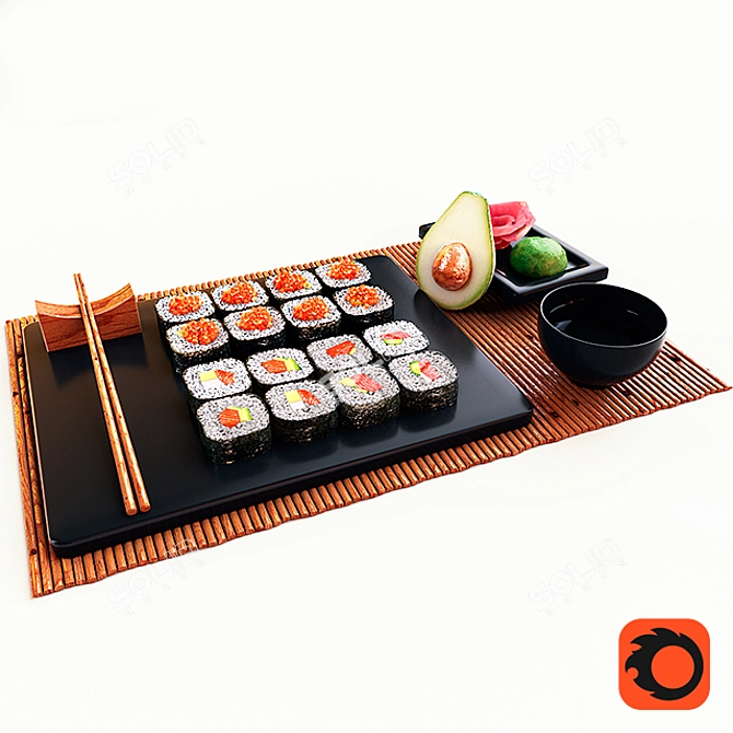 Japanese Sushi Set: Salmon, Wasabi, and Ginger 3D model image 1