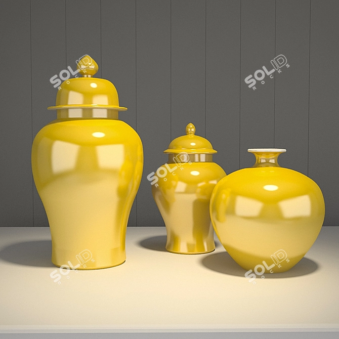 Yellow Ceramic Vase Set 3D model image 1