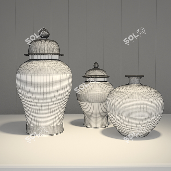 Yellow Ceramic Vase Set 3D model image 2