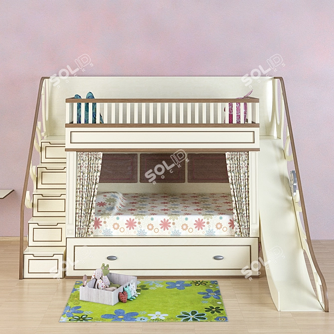 Baby Bed Slide & Drawer Combo 3D model image 1