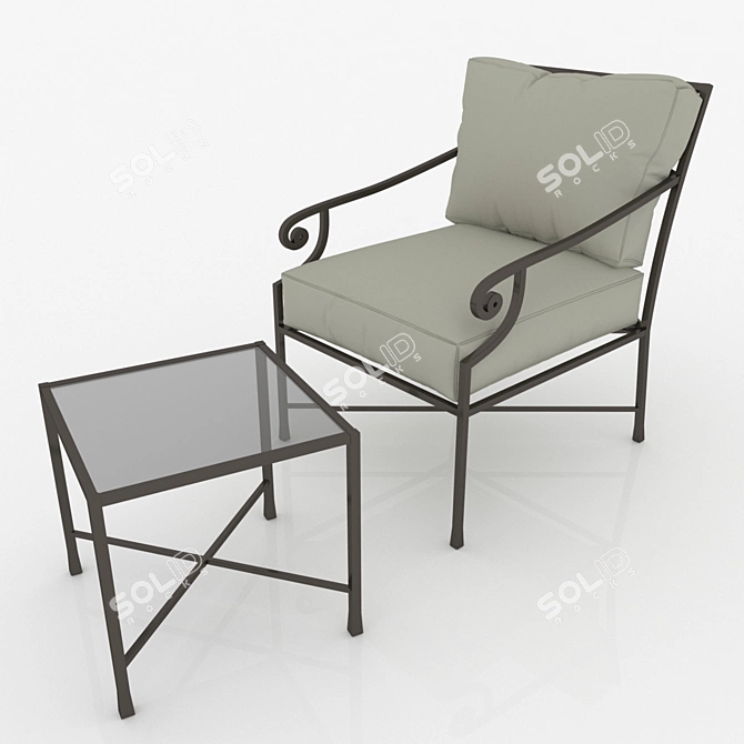 Versatile Table and Armchair Set 3D model image 1