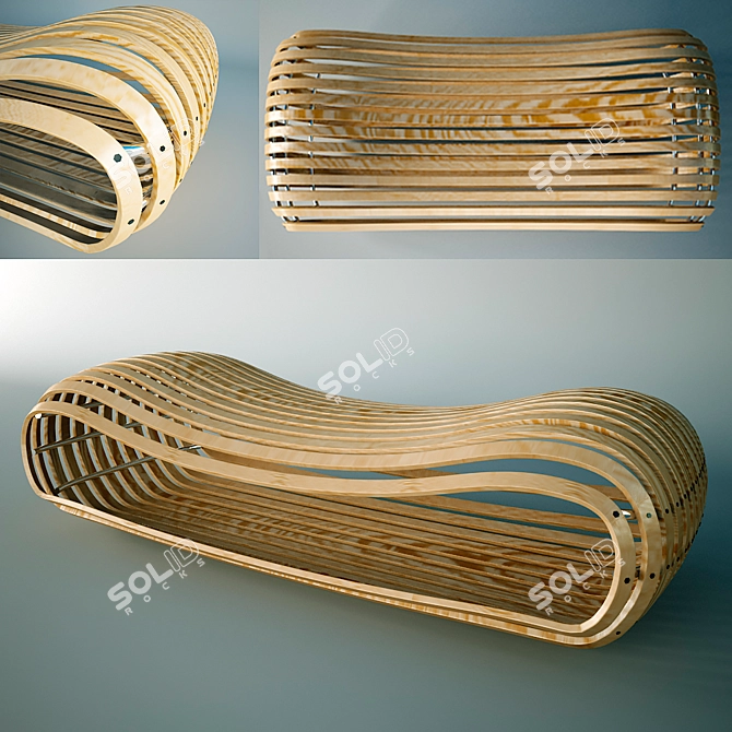 Wooden Public Bench 3D model image 1