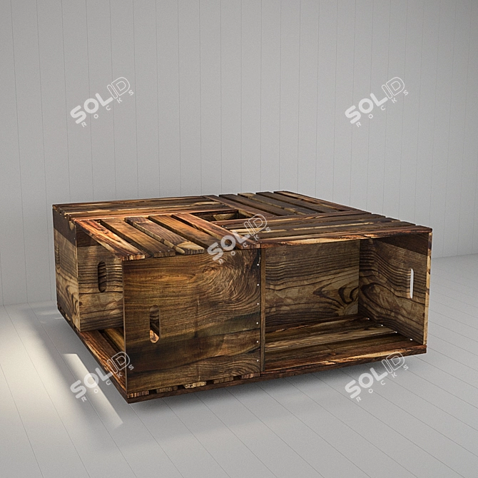 Rustic Wooden Box Coffee Table 3D model image 1