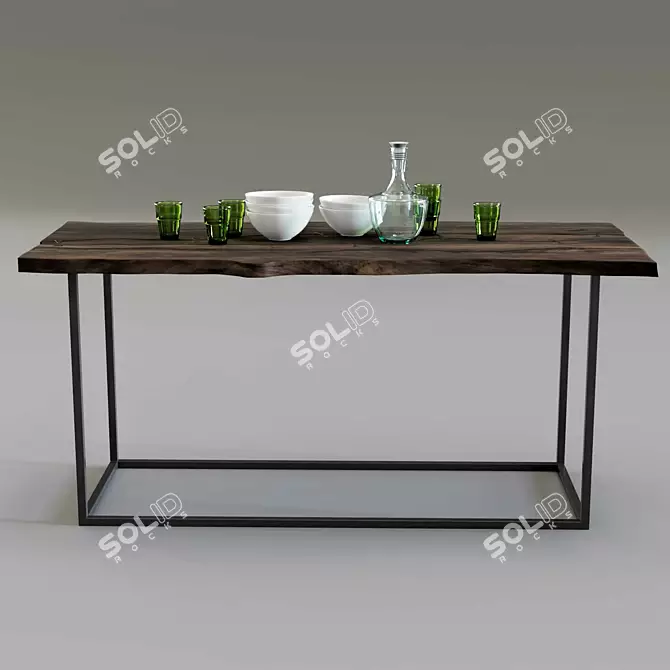 Industrial Loft Dining Table 3D model image 2