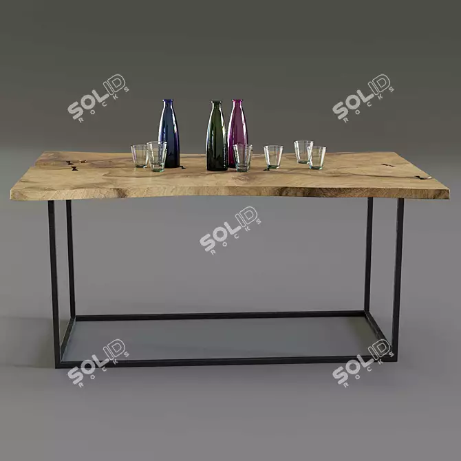 Industrial Loft Dining Table 3D model image 2
