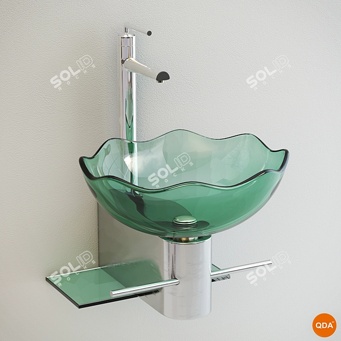 Stylish Wall-Mounted Glass Basin 3D model image 1