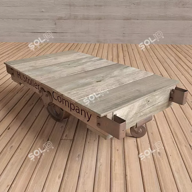 Vintage Factory Cart Coffee Table 3D model image 1