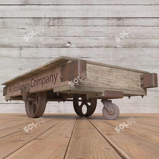 Vintage Factory Cart Coffee Table 3D model image 2