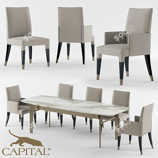 Modern Table and Chair Set 3D model image 1