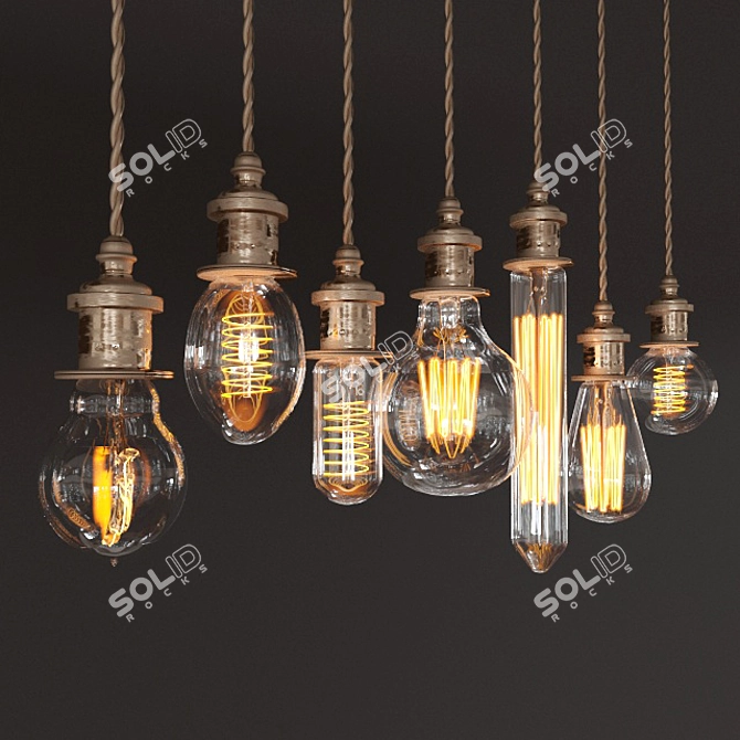 Vintage Edison Filament Bulbs 3D model image 1
