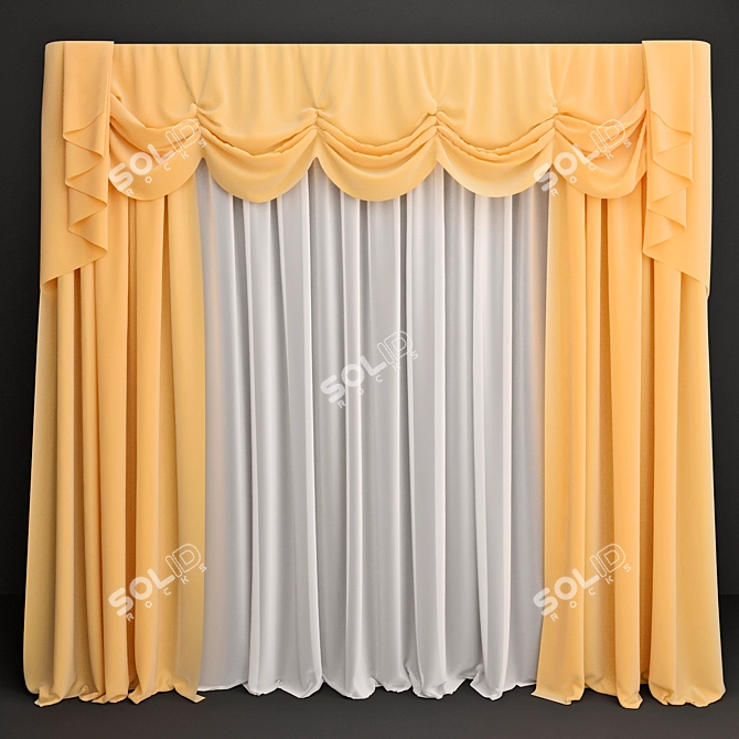 Stylish Curtains with Valance 3D model image 1