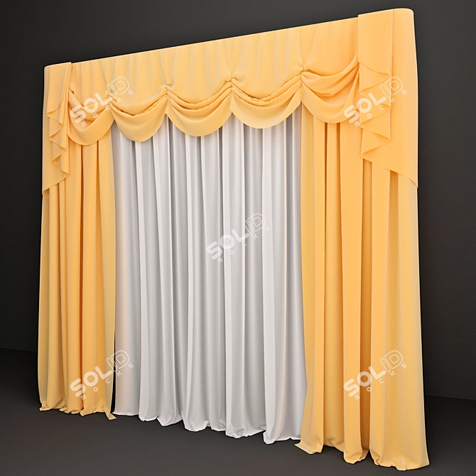 Stylish Curtains with Valance 3D model image 2