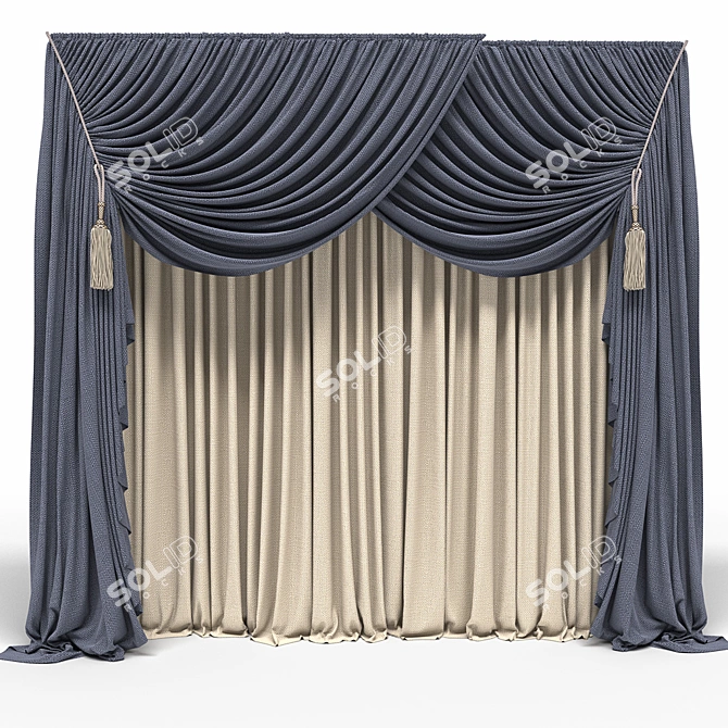 Elegant Set of 3 Curtains 3D model image 1