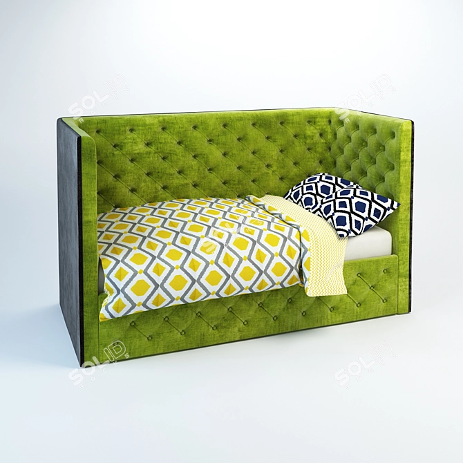 Kids' Bed with Green Textures 3D model image 1