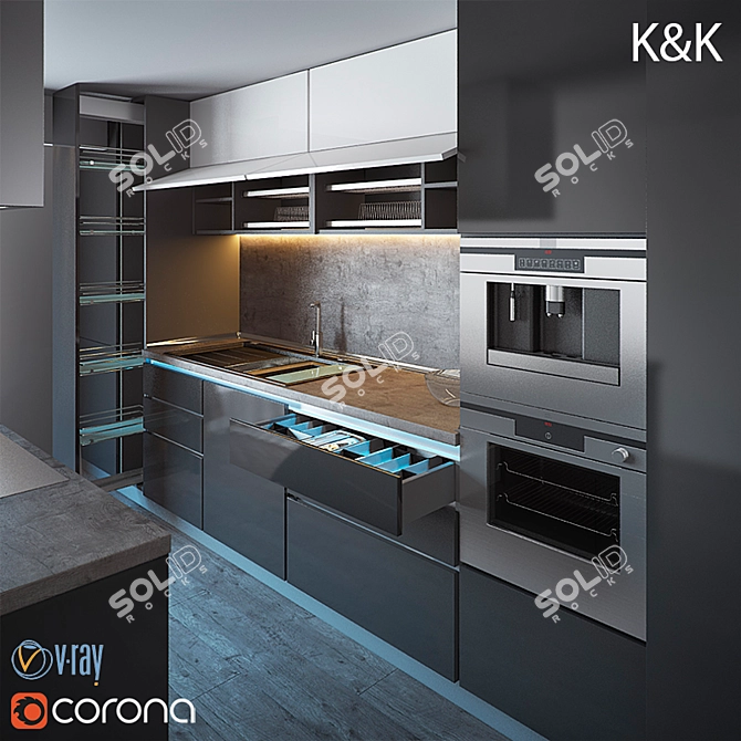 Modern Kitchen Furniture Set 3D model image 1