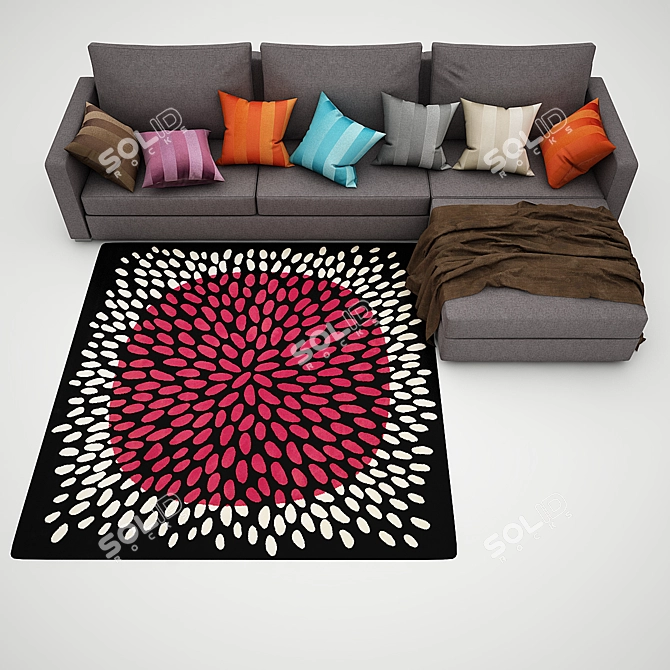 Henrika Corner Sofa + Trödklöver Rug, Pillows & Throw 3D model image 1