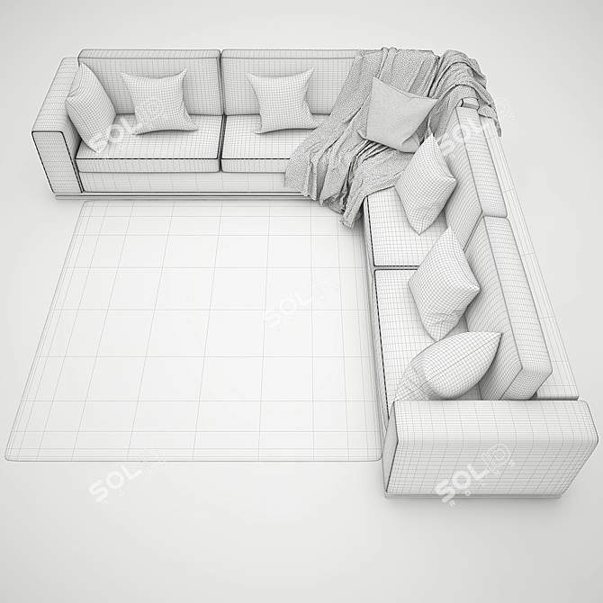 Spacious Corner Sofa with Cozy Cushions 3D model image 3