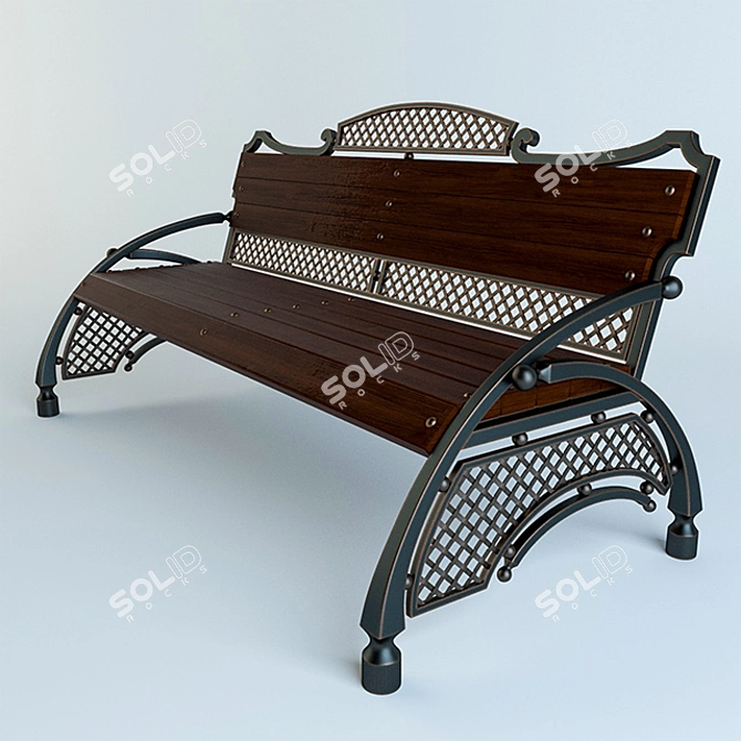 Forged Bench with Lantern and Trash Bin 3D model image 2