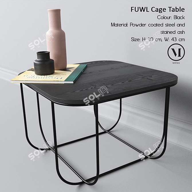 Minimalist Steel and Ash Cage Table 3D model image 1