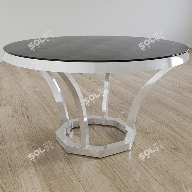 Valentino Dining Table: Polished Stainless Steel & Black Glass 3D model image 1