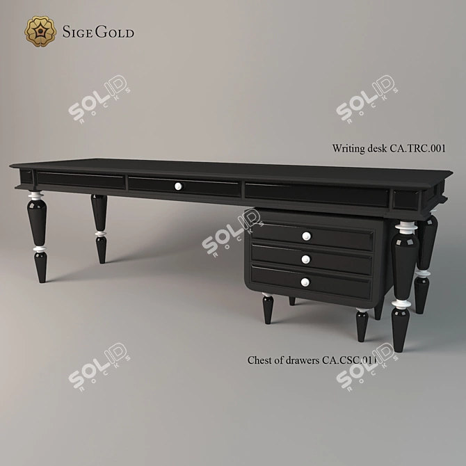 Italian Made Sige Gold Desk with Drawer 3D model image 1