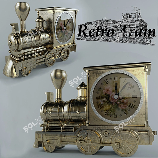 Retro Train Table Clock 3D model image 1
