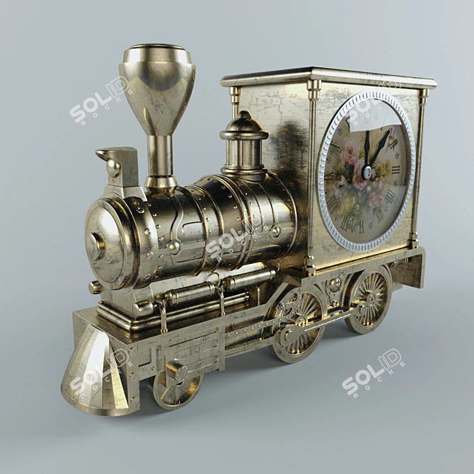 Retro Train Table Clock 3D model image 2