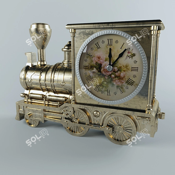 Retro Train Table Clock 3D model image 3