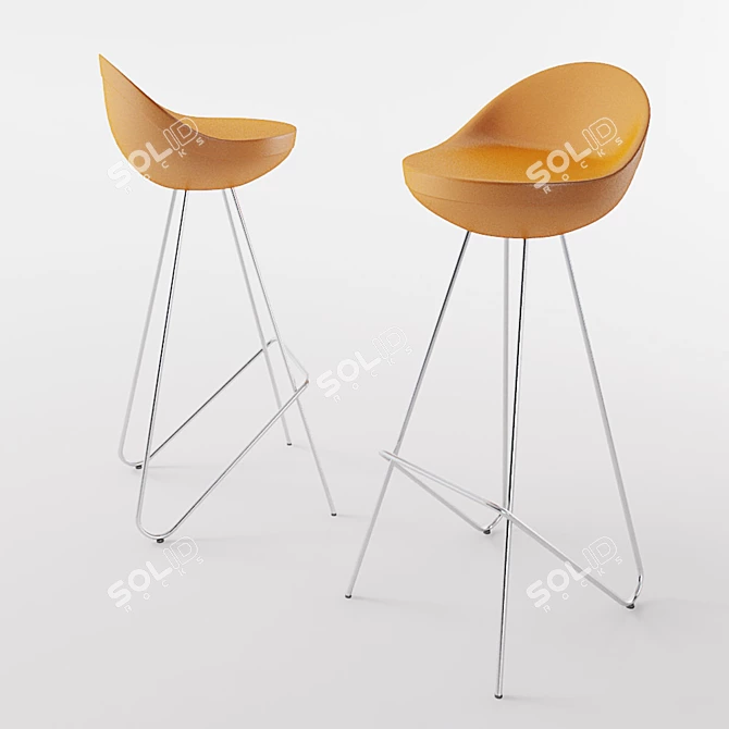 Sleek Metal and Fiberglass Bar Stool 3D model image 1