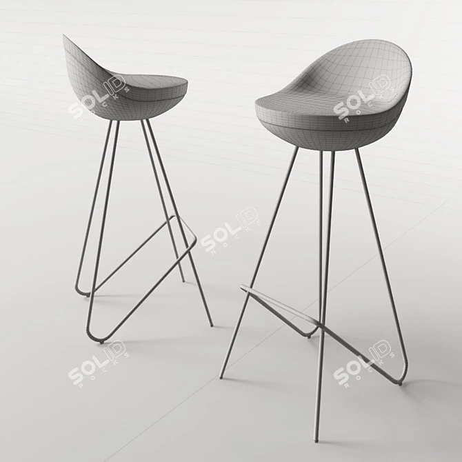 Sleek Metal and Fiberglass Bar Stool 3D model image 2