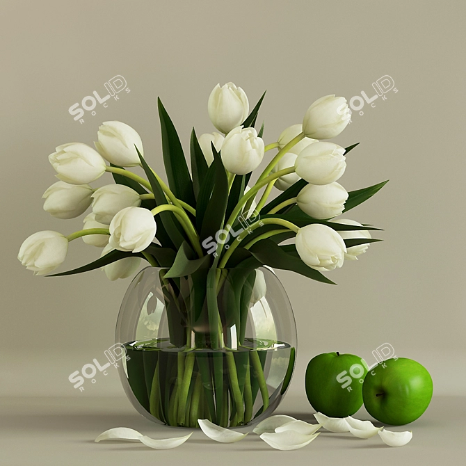 Elegant White Tulips in Vase 3D model image 1