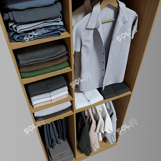 Square Mesh Wardrobe with Clothes 3D model image 2