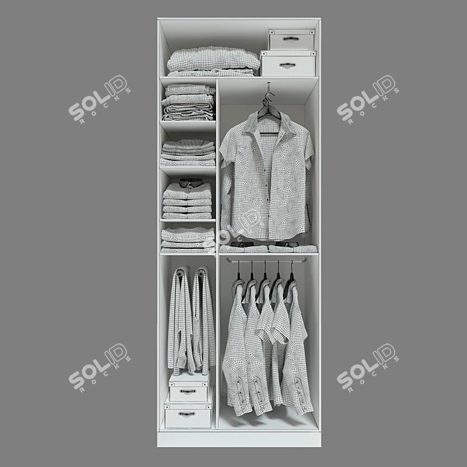 Square Mesh Wardrobe with Clothes 3D model image 3