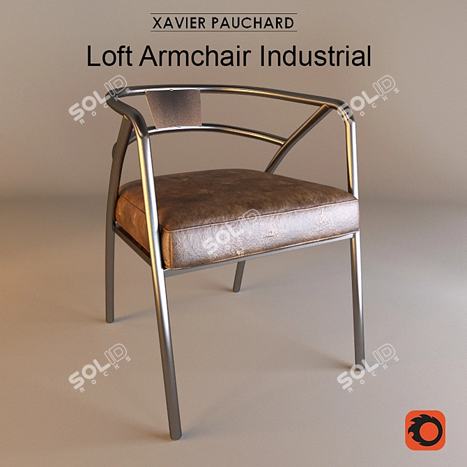Industrial Loft Armchair: Modern Design, Metal Frame, Genuine Leather 3D model image 1