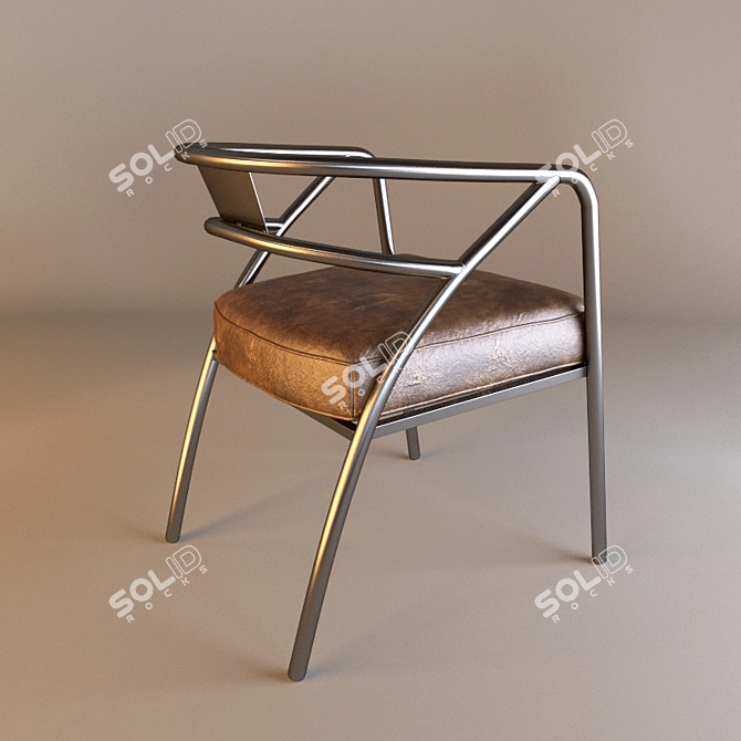 Industrial Loft Armchair: Modern Design, Metal Frame, Genuine Leather 3D model image 2