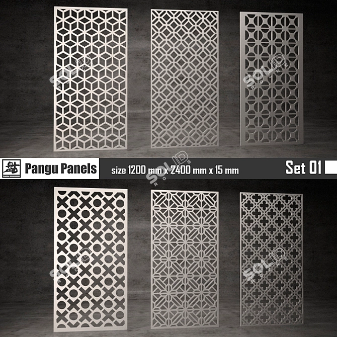 Pangu Decorative Grille Panels Set 3D model image 1